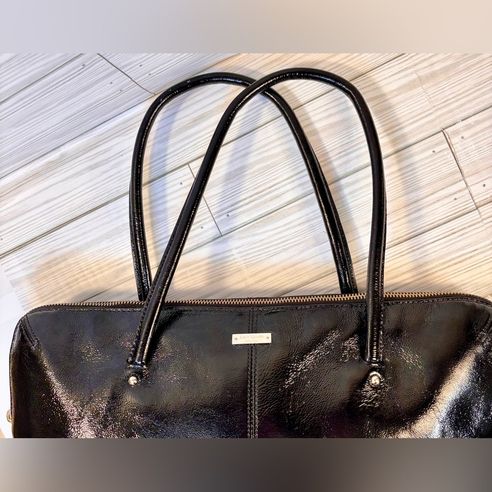 043- Kate Spade Black Patten Leather Laptop Tote Bag - Picture 9 of 13